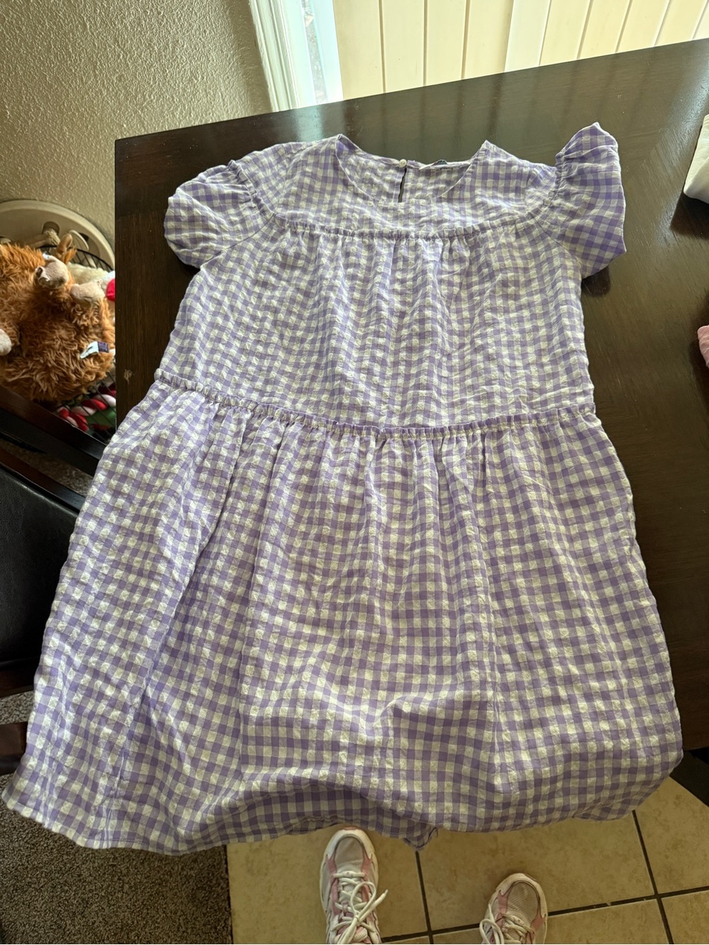 Lavender Gingham Short Sleeve Smock Dress